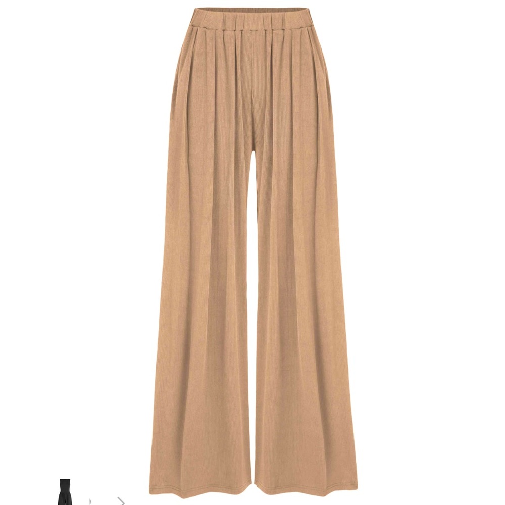 TAN ELASTIC WAIST WIDE LEG PANTS 🤎